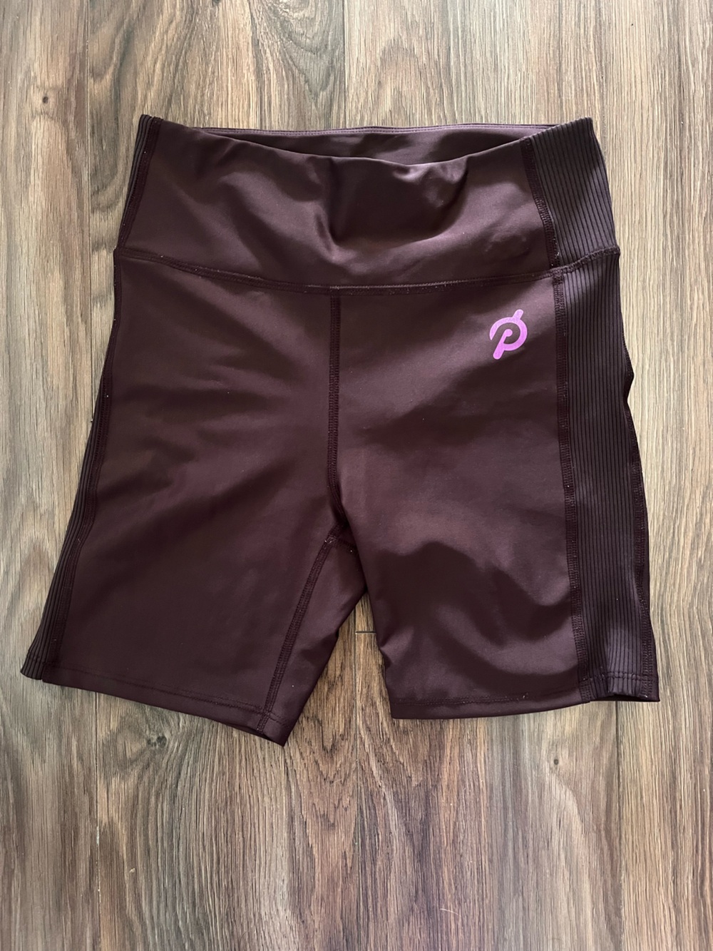 Peloton Women's High-Waist Bike Shorts - Burgundy with Pink Logo - Picture 1 of 4